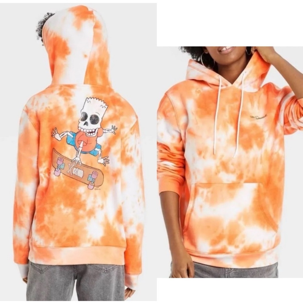 The Simpsons‎ BART Skateboard Skeleton Graphic Tie Dye Hoodie Sweatshirt XL